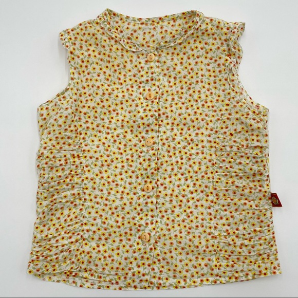 Other - Child’s Ditsy Print Button Up Sleeveless Shirt Blouse Yellow Floral‎ Ruffles